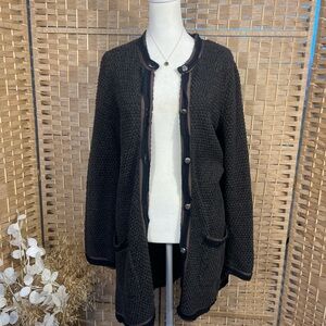 Women's Brown and Black Cardigan Sweater Damask